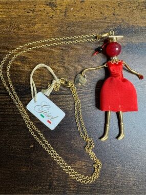 Gisel Red Graduation Doll Pendant Necklace with Gold Chain Italy 30” New